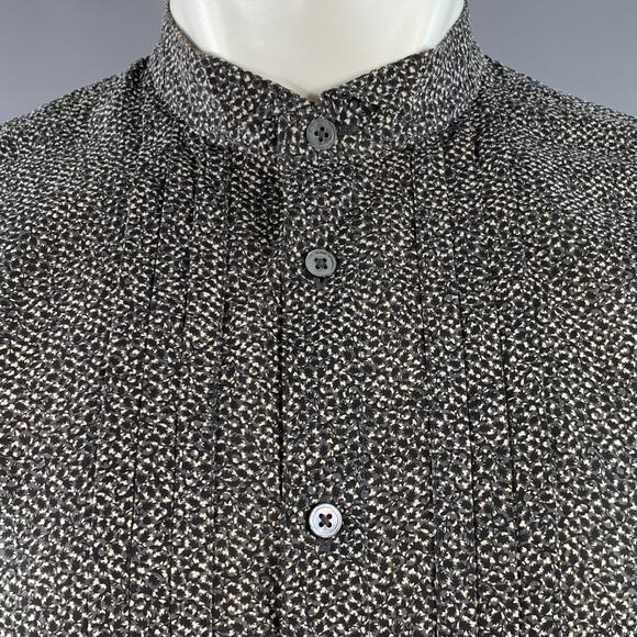 JOHN VARVATOS M Black White Abstract Floral Pleated Tuxedo Long Sleeve Shirt - Picture 2 of 7